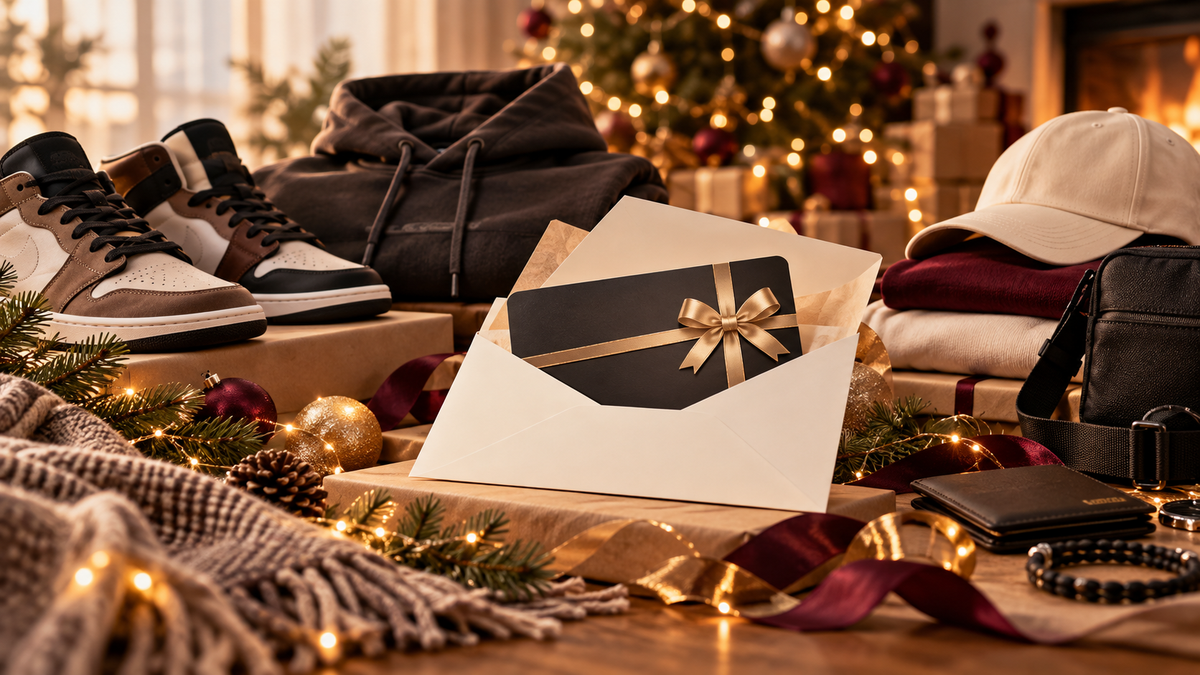 Carte cadeau Mystery Box présentée comme idée cadeau de Noël pour les fans de sneakers et streetwear