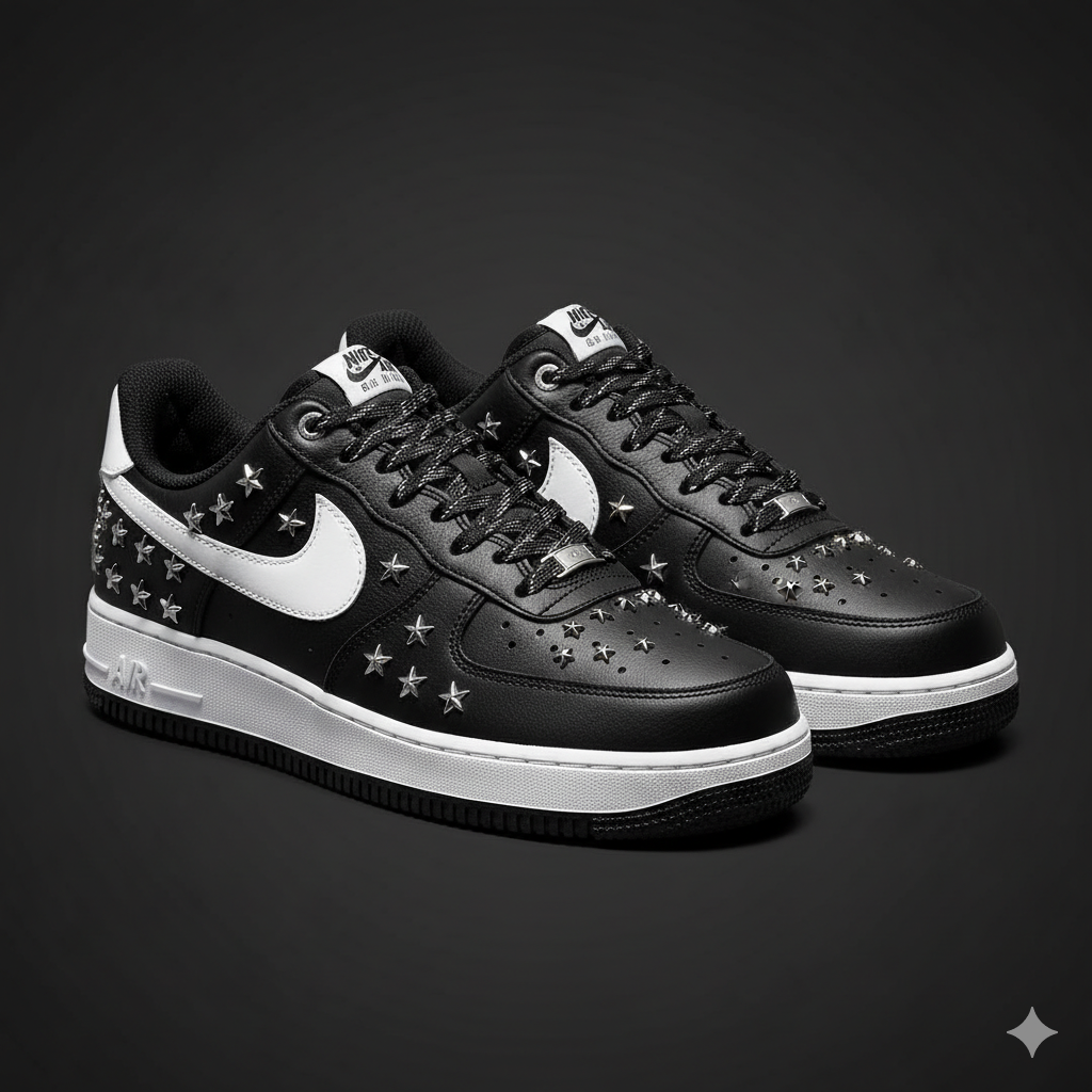 Nike Air Force 1 Premium avec finitions métalliques et cuir noir grainé — édition streetwear 2025