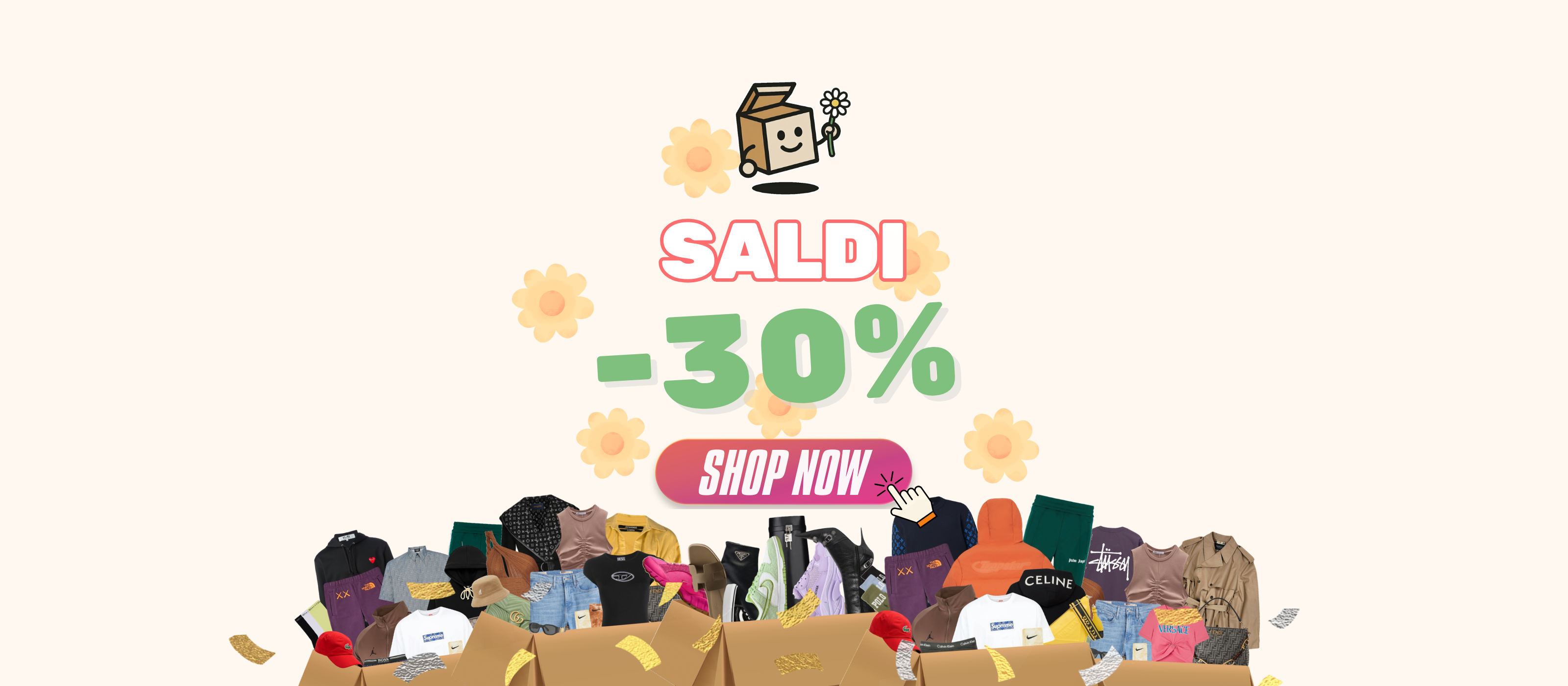 Banner Saldi Primaverili – 30% di sconto su mystery bags sneakers e moda su mysterybox-shop