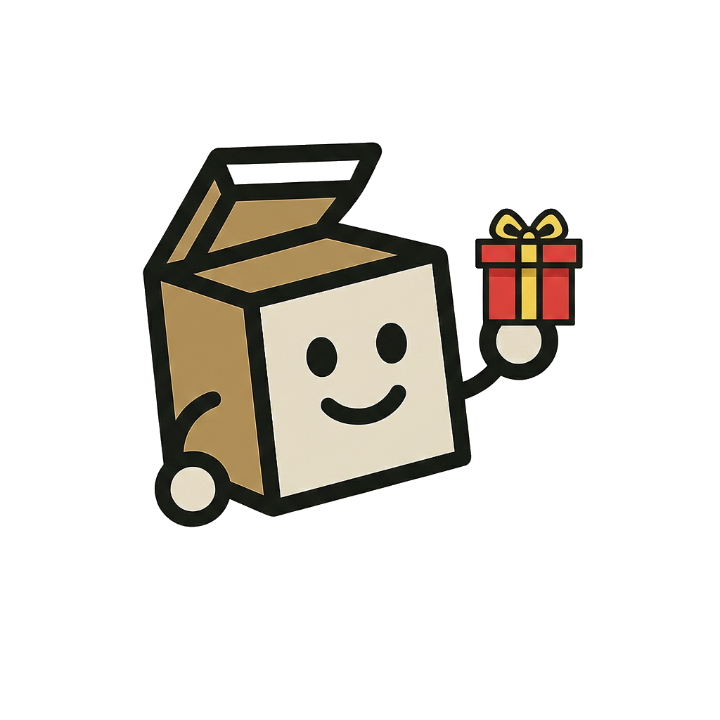 Illustration d'une boîte personnage offrant un petit cadeau rouge, idéal pour offrir. MysteryBoxShop