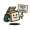 Logo mascotte Mystery Box Back to School avec boîte et cartable