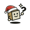 Logo de MysteryBoxShop édition Noël : Boîte mystère souriante avec un bonnet de Père Noël, spécialisée en vêtements et sneakers fond transparent