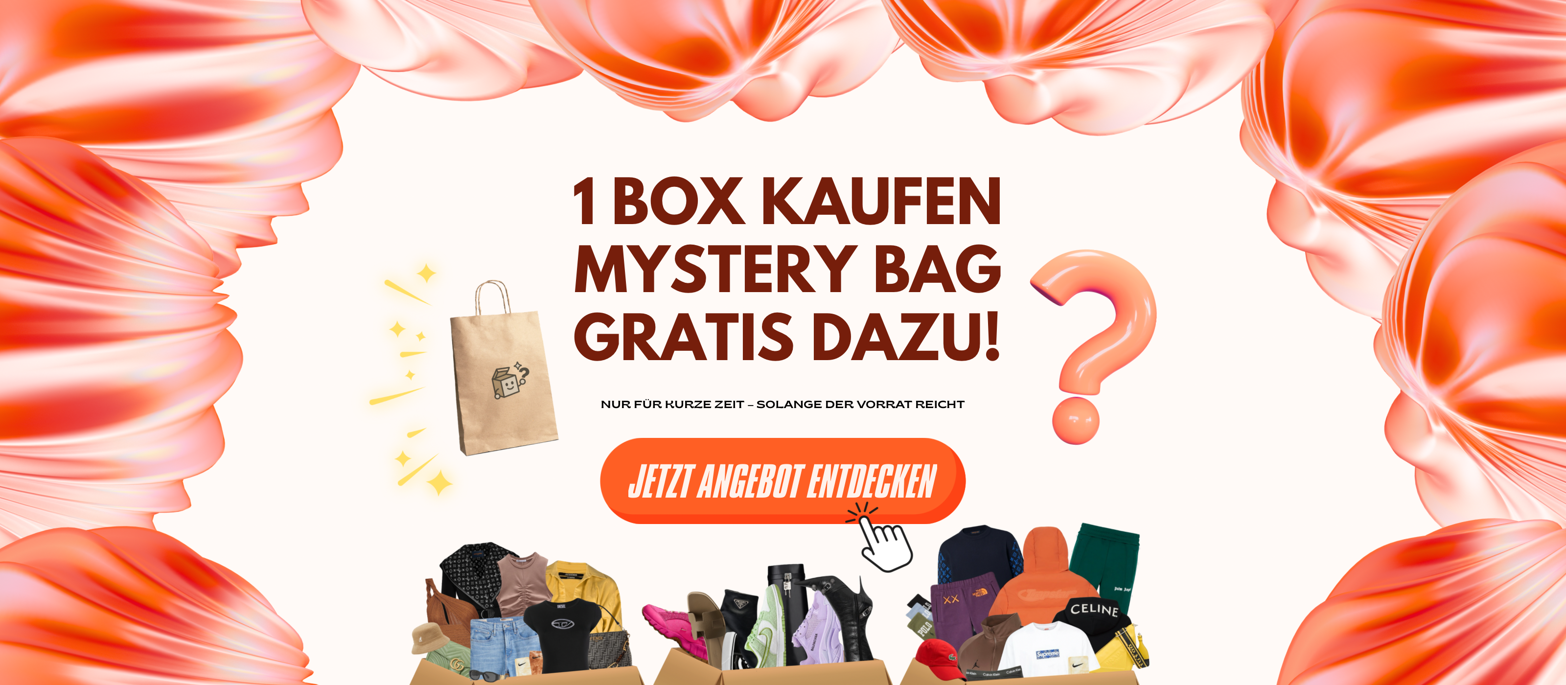 1 Box kaufen = 1 Mystery Bag GRATIS dazu! Exklusive Mystery-Boxen mit Kleidung und Sneakern.