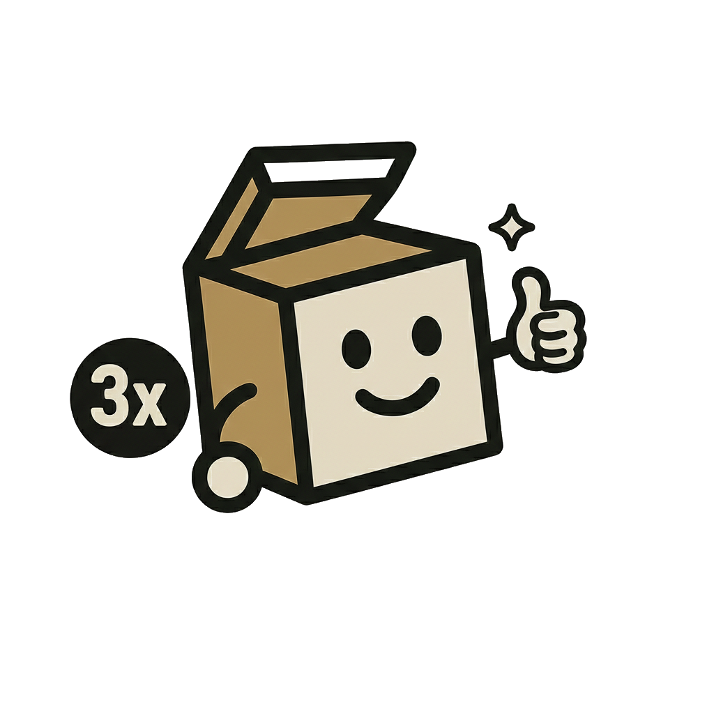 Mascotte faisant un pouce levé avec le symbole paiement 3x sans frais. MysteryBoxShop